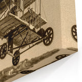 Vintage Aircraft Art: Early Biplane in Sepia Tone Canvas Print