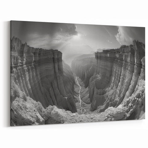 Black & White Canyon Wall Art - Abstract Scenic Canyon Art for Home Decor