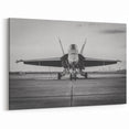 Modern Aviation Art: Fighter Jet on Runway in Monochrome Canvas Print
