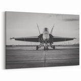 Modern Aviation Art: Fighter Jet on Runway in Monochrome Canvas Print