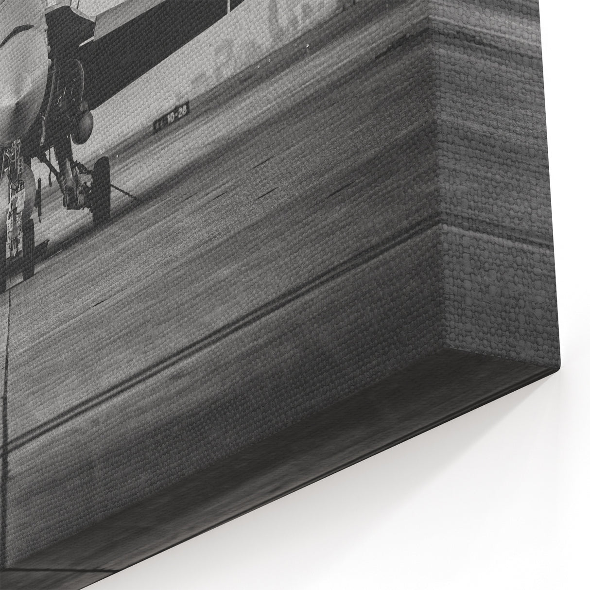 Modern Aviation Art: Fighter Jet on Runway in Monochrome Canvas Print