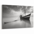 Ethereal Boat in Calm Waters Art – Black and White Harbor Photography