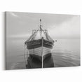 Solitary Fishing Boat Art – Black and White Harbor Photography