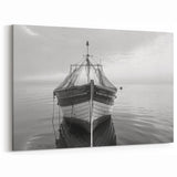 Solitary Fishing Boat Art – Black and White Harbor Photography