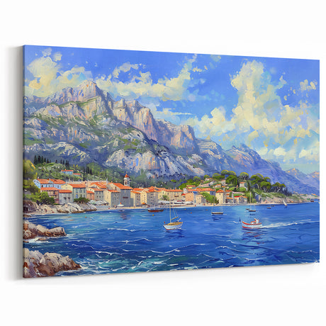 Vibrant Coastal Town Art – Mediterranean Harbor Canvas