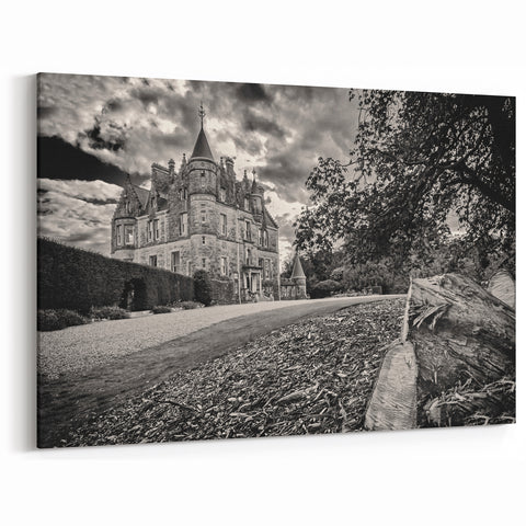 Castle Photography Art - Scenic Castle Landscape in Black and White Print