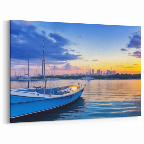 Sunset Harbor Splendor - Vibrant Coastal Wall Art for Tranquil Decor