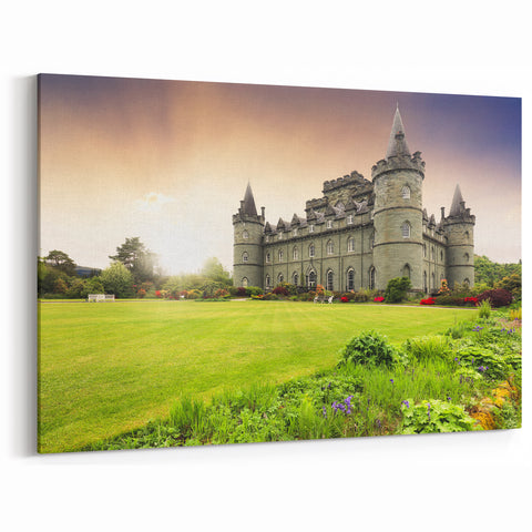 Sunlit Castle Wall Art - Majestic Castle Print in Scenic Landscape