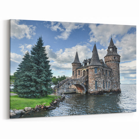 Stone Castle Wall Art - Scenic Castle Print by the Water Rustic Charm