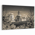 Urban Castle Wall Art - Historic Castle in Modern Cityscape Monochrome