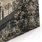 Urban Castle Wall Art - Historic Castle in Modern Cityscape Monochrome