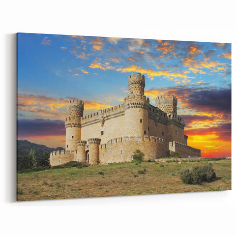 Historic Castle Wall Art - Medieval Fortress at Sunset in Scenic Landscape