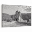 Black and White Castle Wall Art - Medieval Fortress in Scenic Forest