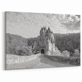 Black and White Castle Wall Art - Medieval Fortress in Scenic Forest