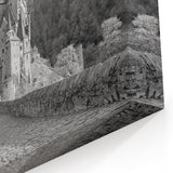 Black and White Castle Wall Art - Medieval Fortress in Scenic Forest
