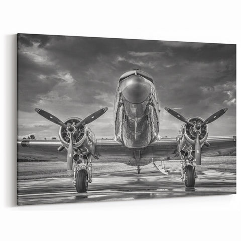 Vintage Aircraft Front View - Striking Black and White Aviation Art