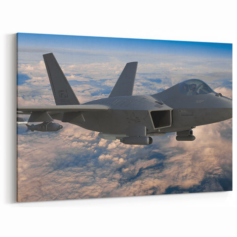 Modern Stealth Jet Over Clouds - Striking Aviation Wall Art Decor