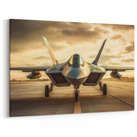 Stealth Jet on Runway at Sunset - Bold Aviation Wall Art Decor