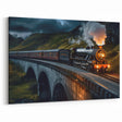 Steam Engine at Night - Vintage Train Art on Scenic Railway Canvas
