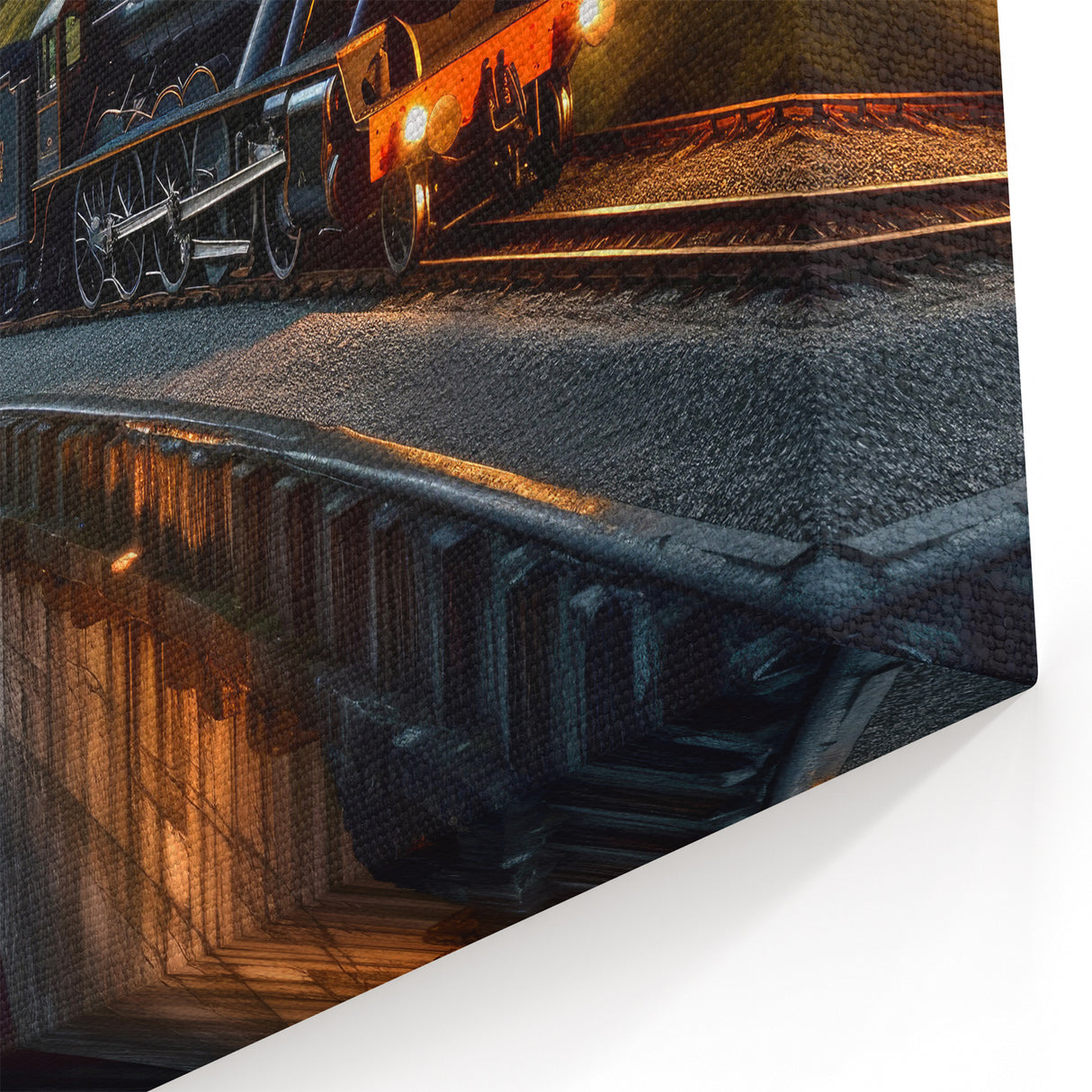 Steam Engine at Night - Vintage Train Art on Scenic Railway Canvas