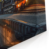 Steam Engine at Night - Vintage Train Art on Scenic Railway Canvas