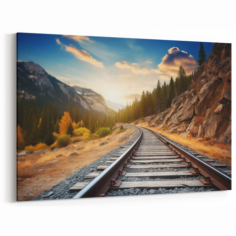 Mountain Railway Wall Art - Scenic Train Track in Autumn Landscape