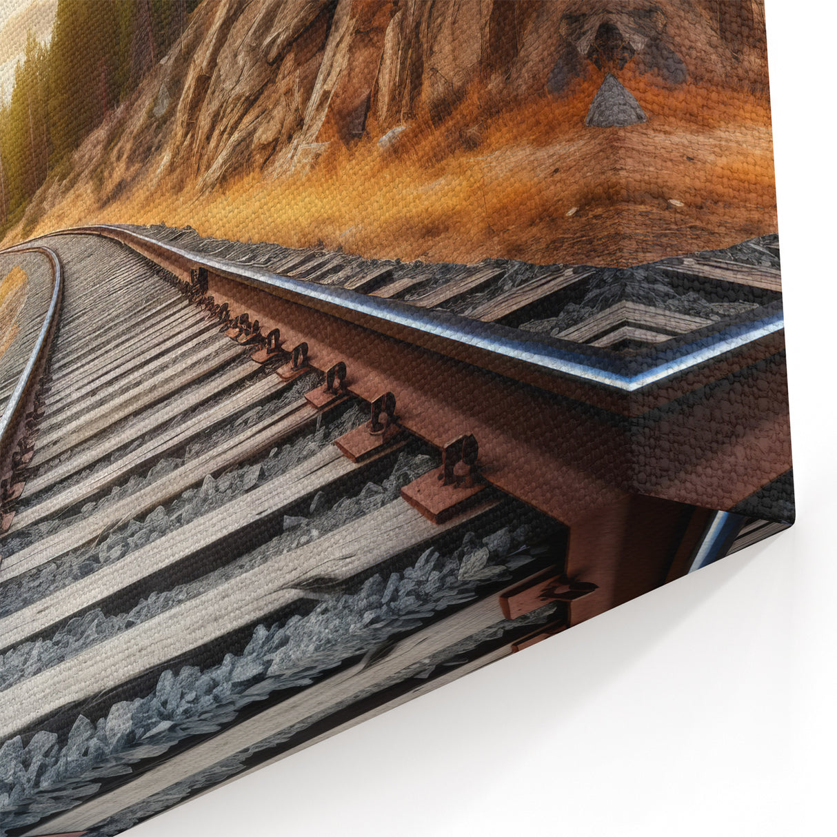 Mountain Railway Wall Art - Scenic Train Track in Autumn Landscape