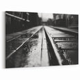Moody Railway Wall Art - Black and White Wet Tracks Photography Print