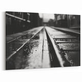Moody Railway Wall Art - Black and White Wet Tracks Photography Print