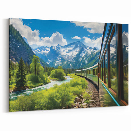 Mountain Train Journey - Scenic Railway Wall Art in Vibrant Landscape