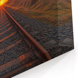 Fiery Sunset Railway Art - Vibrant Train Tracks in Bold Evening Light