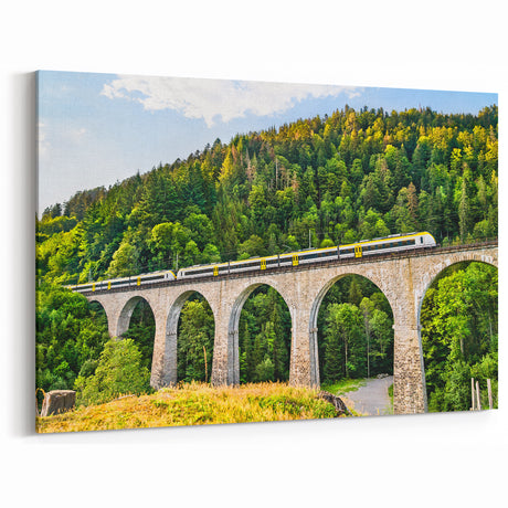 Mountain Bridge Railway Art - Scenic Train Journey in Lush Greenery