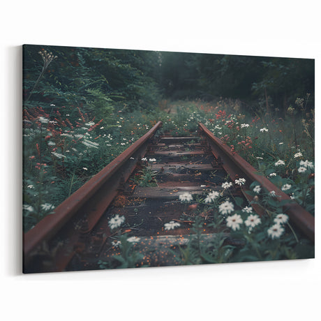 Overgrown Railroad Tracks Wall Art - Scenic Nature Railway Photography