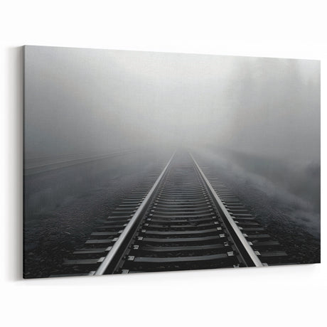 Foggy Railroad Tracks Wall Art - Scenic Misty Railway Photography Print