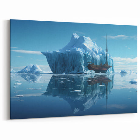Timeless Iceberg Adventure - Ship Encased in Arctic Canvas Art
