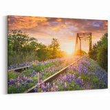 Sunset Railway Bridge Wall Art - Scenic Flowered Tracks Photography Print