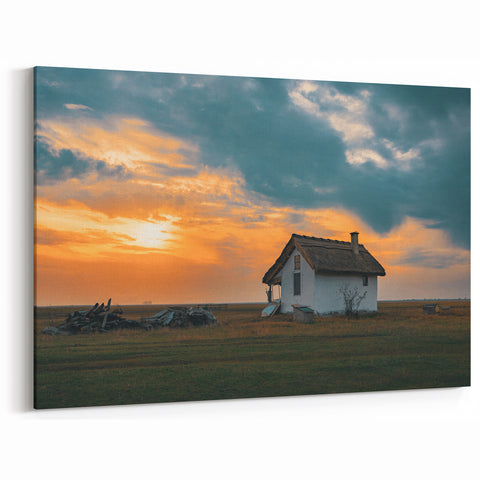 Charming House Wall Art - Rustic Sunset Scene Canvas Print
