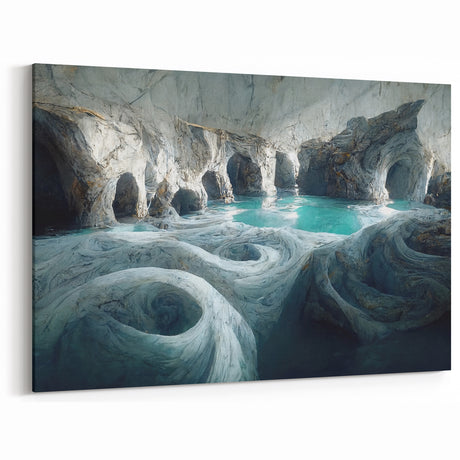 Marble Cavern Wall Art - Serene Turquoise Waters and Rock Formations Decor