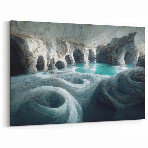 Marble Cavern Wall Art - Serene Turquoise Waters and Rock Formations Decor