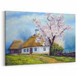 Charming Countryside House Wall Art - Blossom Tree Canvas Print