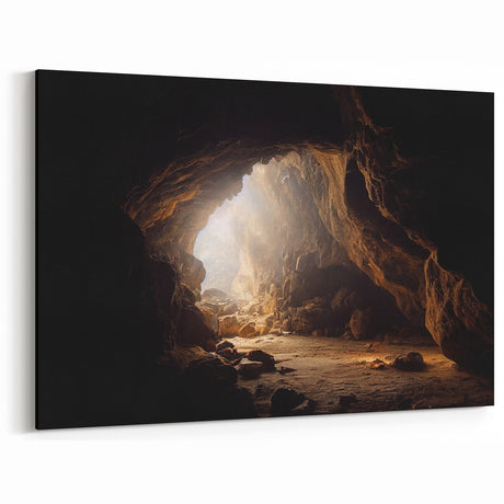 Majestic Sunlit Cave Wall Art - Warm and Earthy Cave Photography