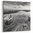 Tranquil Black and White Lake Art - Scenic Boat Photography for Wall Decor