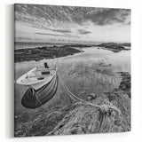 Tranquil Black and White Lake Art - Scenic Boat Photography for Wall Decor