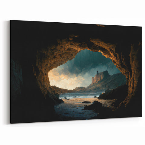 Lighthouse View from Cave Wall Art - Dramatic Coastal Photography