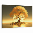 Golden Tree of Life with Sunset - Elegant Botanical Wall Art Print
