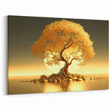 Golden Tree of Life with Sunset - Elegant Botanical Wall Art Print