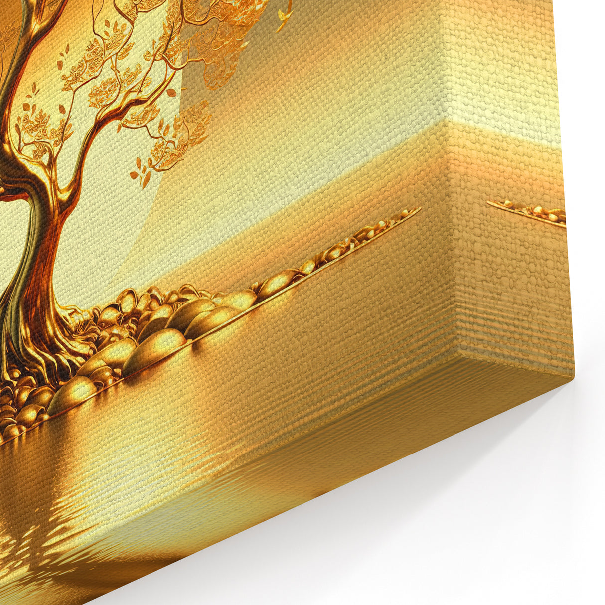 Golden Tree of Life with Sunset - Elegant Botanical Wall Art Print