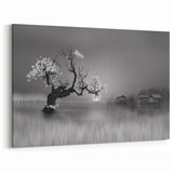 Ethereal Black and White Lake Art - Serene Tree and Water Photography