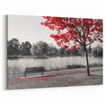 Striking Red Tree by the Lake - Black and White Contrast Photography Art