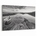 Timeless Black and White Boat Art - Serene Lakeside Photography Print